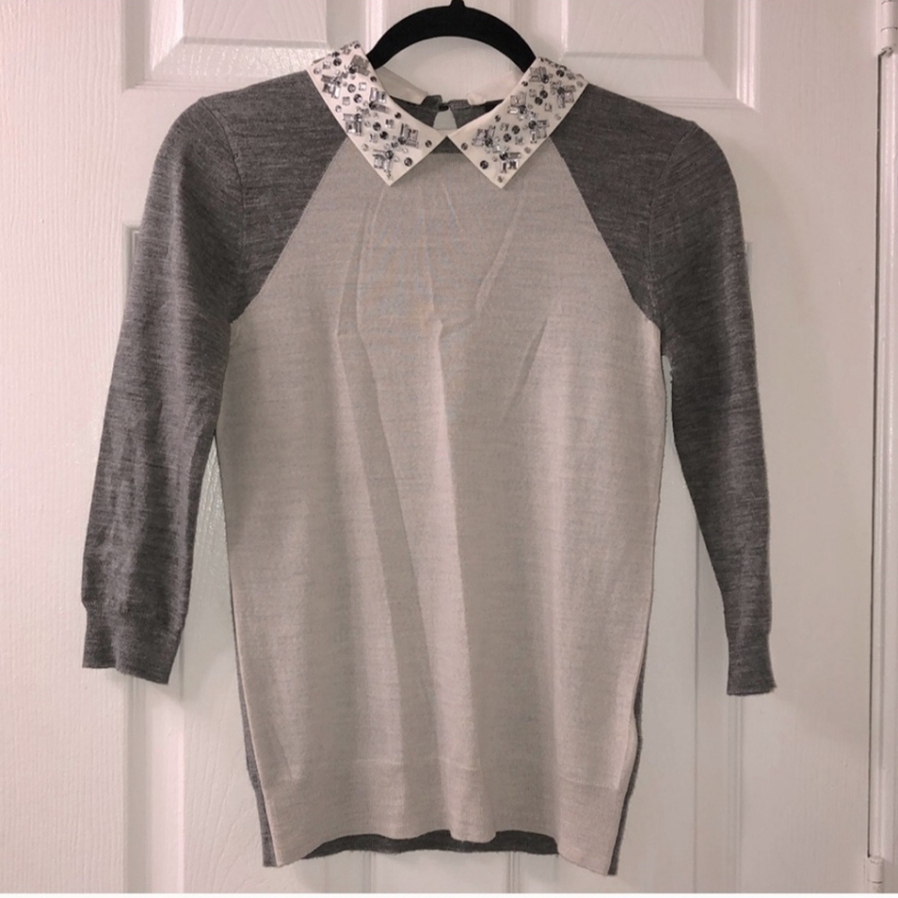 J Crew embellished collar two tone sweater size xxs